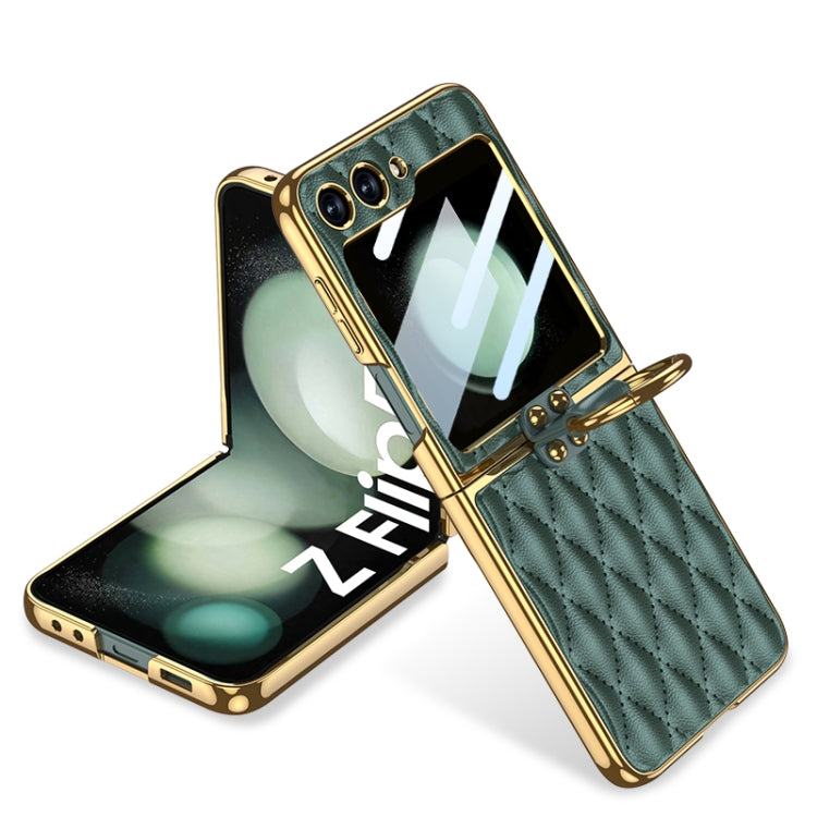 Samsung Galaxy Z Flip5 GKK Green Diamond Texture PU Phone Case with Ring