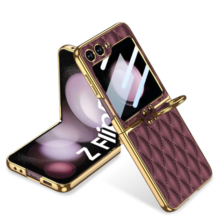 Samsung Galaxy Z Flip5 GKK Red Diamond Texture PU Phone Case with Ring