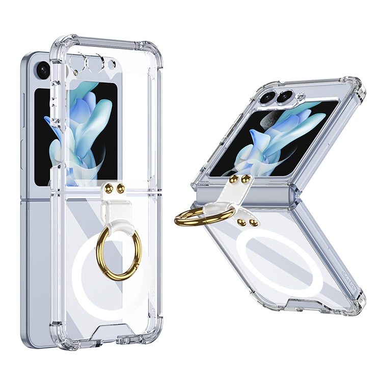 Samsung Galaxy Z Flip5 GKK MagSafe Airbag Hinge Shockproof Phone Case with Ring Holder (Transparent)