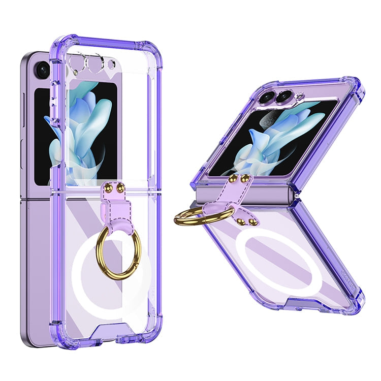 GKK MagSafe Airbag Hinge Shockproof Phone Case with Ring Holder for Samsung Galaxy Z Flip5 (Purple)