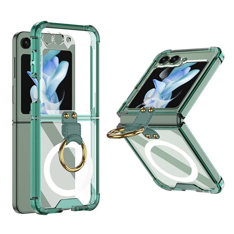 GKK MagSafe Airbag Hinge Shockproof Phone Case with Ring Holder for Samsung Galaxy Z Flip5G (Green)