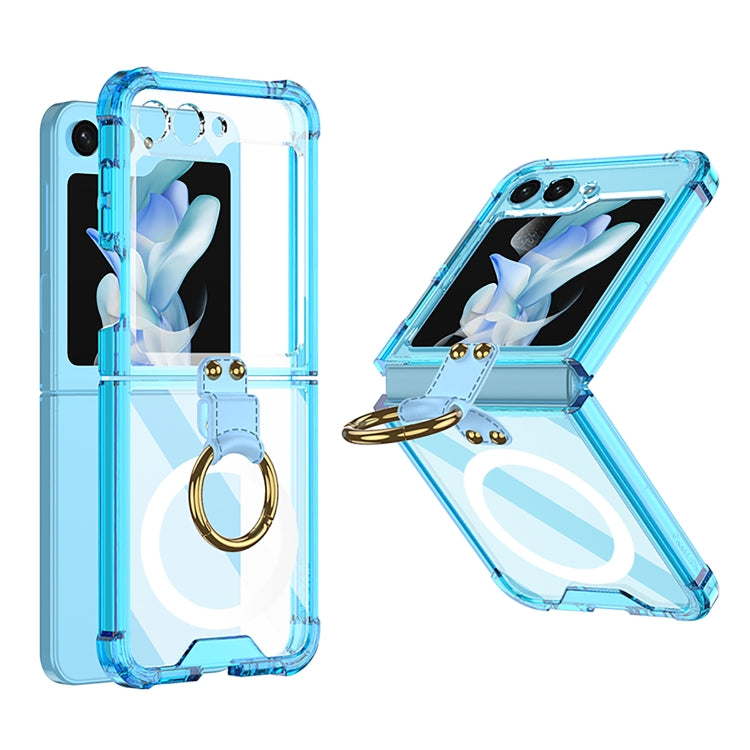 GKK MagSafe Airbag Hinge Shockproof Phone Case for Samsung Galaxy Z Flip5 G with Ring Holder (Blue)