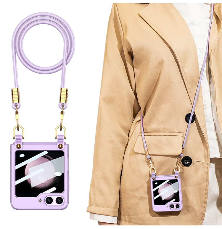 GKK Cross-body Ultra-thin PC Phone Case for Samsung Galaxy Z Flip5 with Strap (Purple)