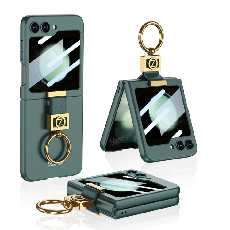 Samsung Galaxy Z Flip5 GKK Ultra-thin Z Ring Holder PC Phone Case (Green) with Wear-Resistant and Durable Design