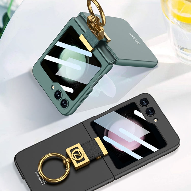Samsung Galaxy Z Flip5 GKK Ultra-thin Z Ring Holder PC Phone Case (Green) with Wear-Resistant and Durable Design