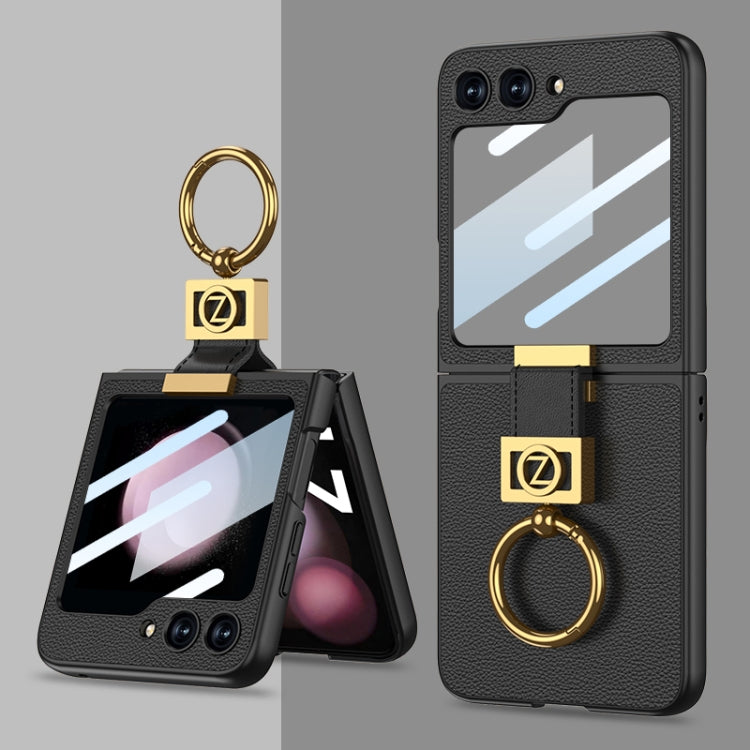 GKK Ultra-Thin Z Ring Holder Leather Phone Case for Samsung Galaxy Z Flip5 - Black