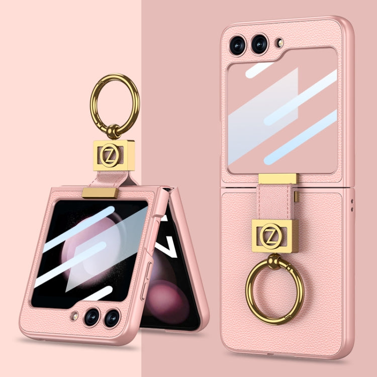 GKK Ultra-thin Z Ring Holder Leather Phone Case for Samsung Galaxy Z Flip5 (Pink)