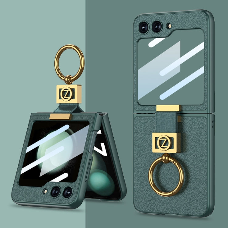 GKK Ultra-thin Z Ring Holder Leather Phone Case for Samsung Galaxy Z Flip5 (Green)