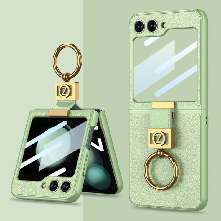 GKK Ultra-thin Z Ring Holder Leather Phone Case for Samsung Galaxy Z Flip5 - Matcha Green