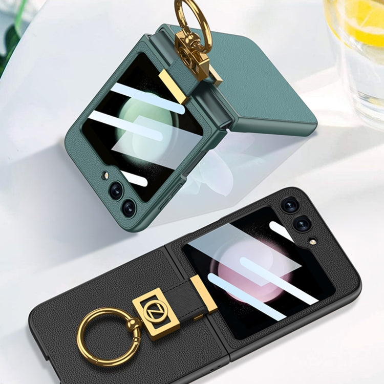GKK Ultra-thin Z Ring Holder Leather Phone Case for Samsung Galaxy Z Flip5 - Matcha Green
