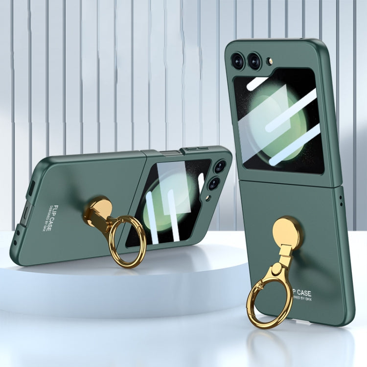 GKK Ultra-thin Triaxial Ring Holder PC Phone Case for Samsung Galaxy Z Flip5 (Green)