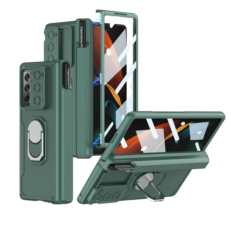 Samsung Galaxy Z Fold2 GKK Green Folding Armored Shell PC Phone Case with Pen Box