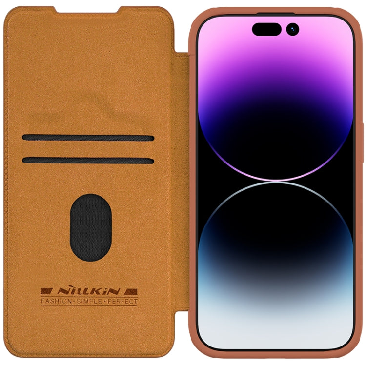 NILLKIN QIN Series Pro Leather Phone Case for iPhone 15 Pro Max with Sliding Camera Cover (Brown)