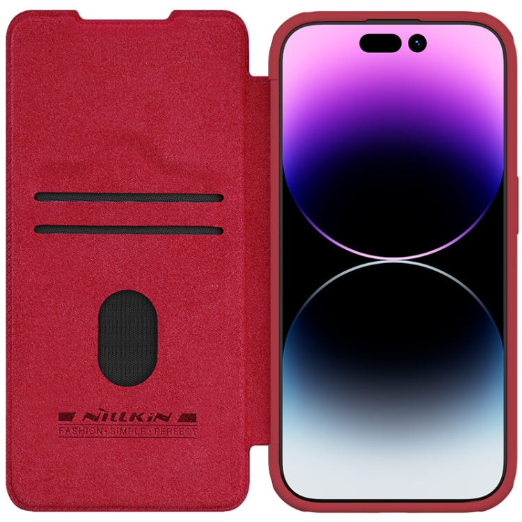 NILLKIN QIN Series Pro Sliding Camera Cover Leather Phone Case for iPhone 15 Pro Max (Red)