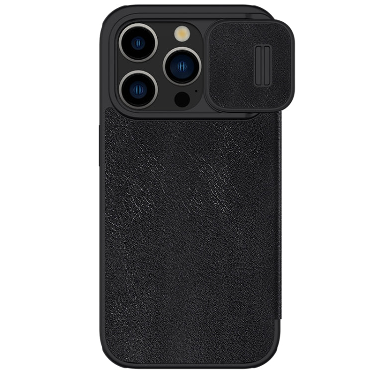 NILLKIN QIN Series Pro Sliding Camera Cover Leather Phone Case for iPhone 15 Pro Max (Black)
