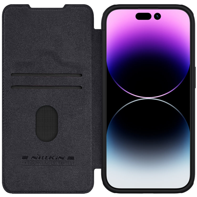 NILLKIN QIN Series Pro Sliding Camera Cover Leather Phone Case for iPhone 15 Pro Max (Black)