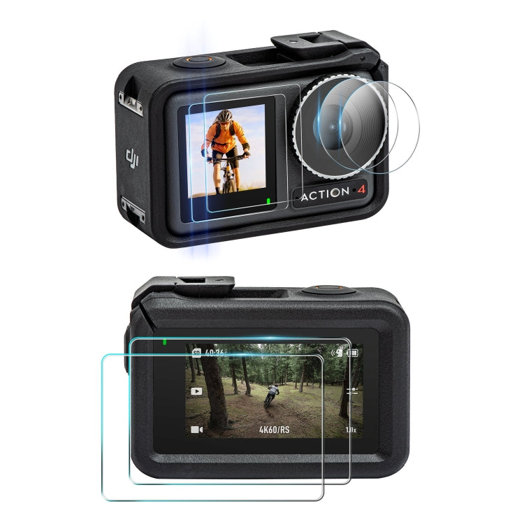 4 STARTRC 3 in 1 Lens Protector for DJI Osmo Action - Front and Rear Tempered Glass Films (2 Sets)