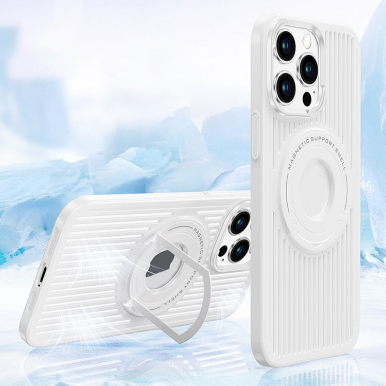 For iPhone 15 Pro White Cooling Magnetic Ring Holder Case with MagSafe