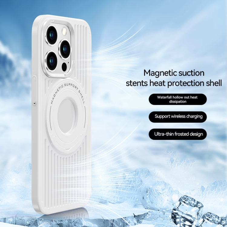 For iPhone 15 Pro White Cooling Magnetic Ring Holder Case with MagSafe