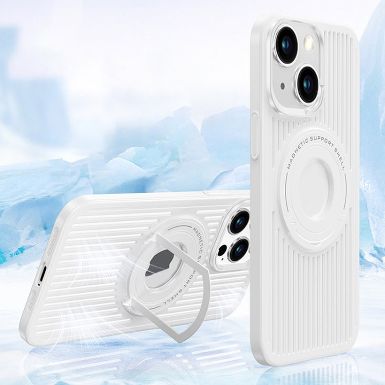 iPhone 15 Plus Cooling MagSafe Magnetic Ring Holder Phone Case (White)