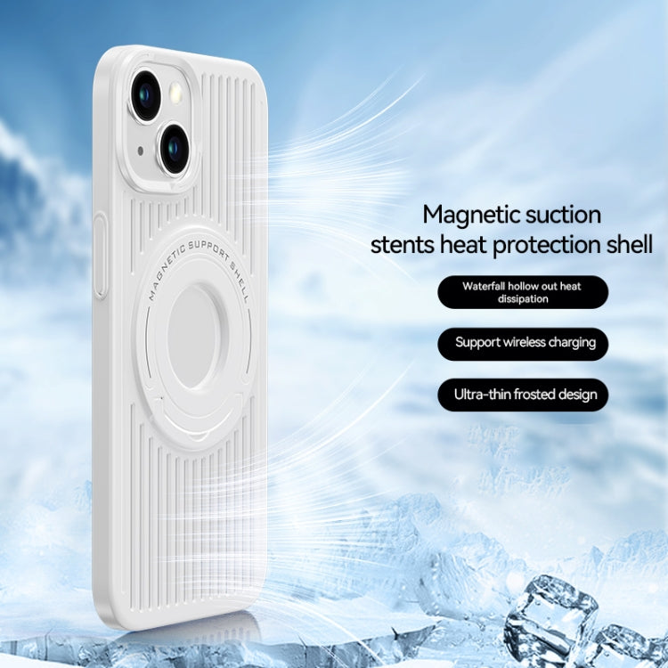 iPhone 15 Plus Cooling MagSafe Magnetic Ring Holder Phone Case (White)