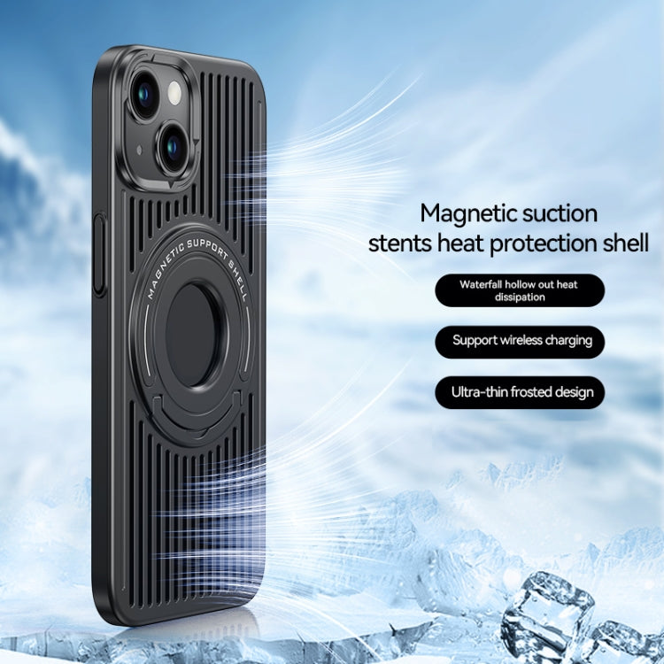iPhone 15 Cooling MagSafe Magnetic Ring Holder Phone Case (Black) with Heat Dissipation and Enhanced Protection