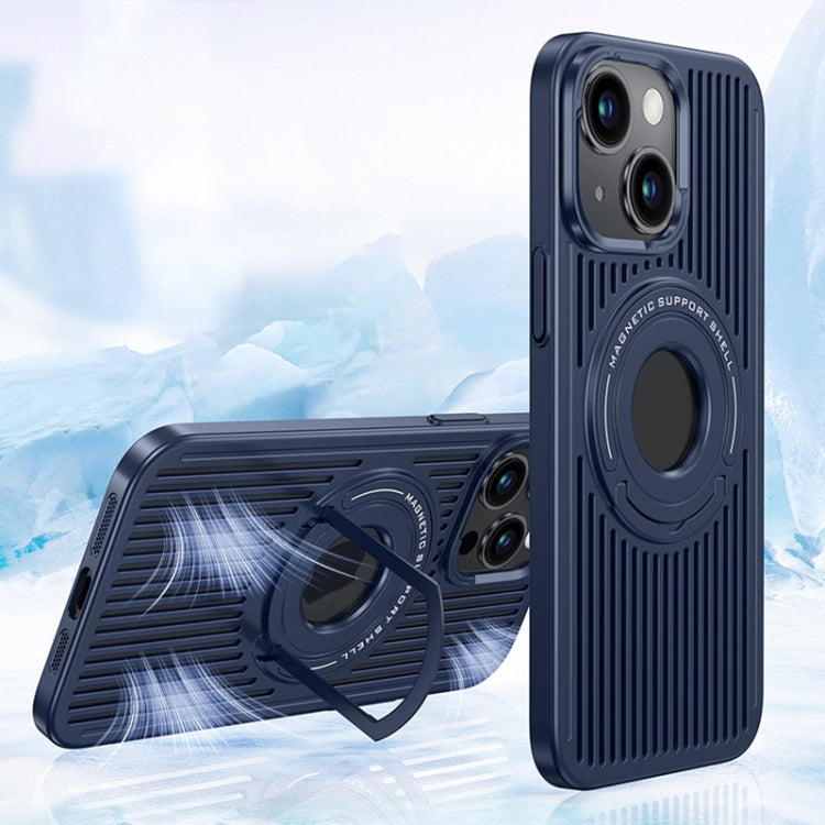 Magnetic Ring Holder Phone Case for iPhone 15 - Blue with Cooling MagSafe Technology