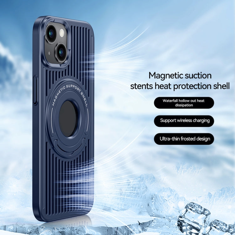 Magnetic Ring Holder Phone Case for iPhone 15 - Blue with Cooling MagSafe Technology