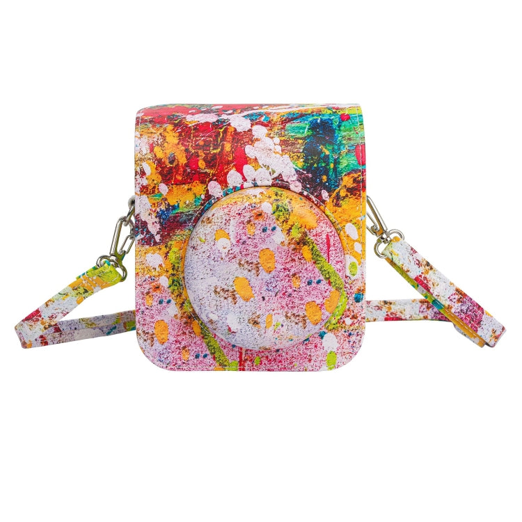 Abstract Painting Leather Camera Bag for Fujifilm Instax Mini 12 with Shoulder Strap