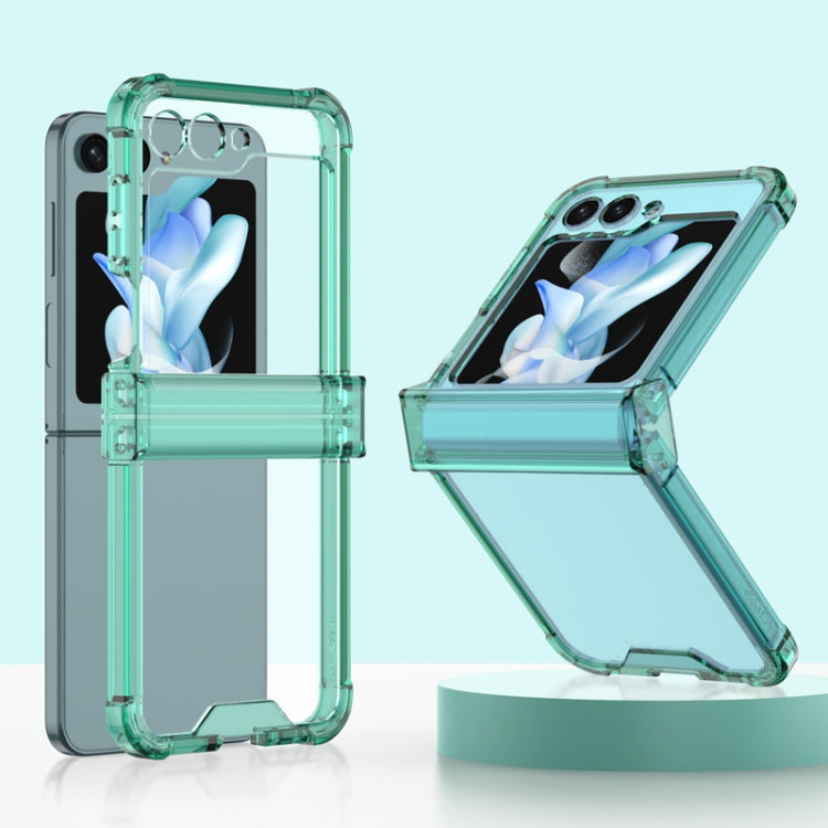 GKK Electroplated Airbag Hinge Shockproof Phone Case with Ring Holder for Samsung Galaxy Z Flip5 G (Transparent Green)