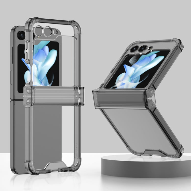 Transparent Black Electroplated Airbag Hinge Shockproof Phone Case with Ring Holder for Samsung Galaxy Z Flip5 G