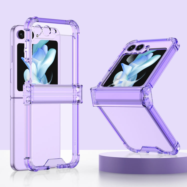 GKK Electroplated Airbag Hinge Shockproof Phone Case for Samsung Galaxy Z Flip5 with Ring Holder (Transparent Purple)