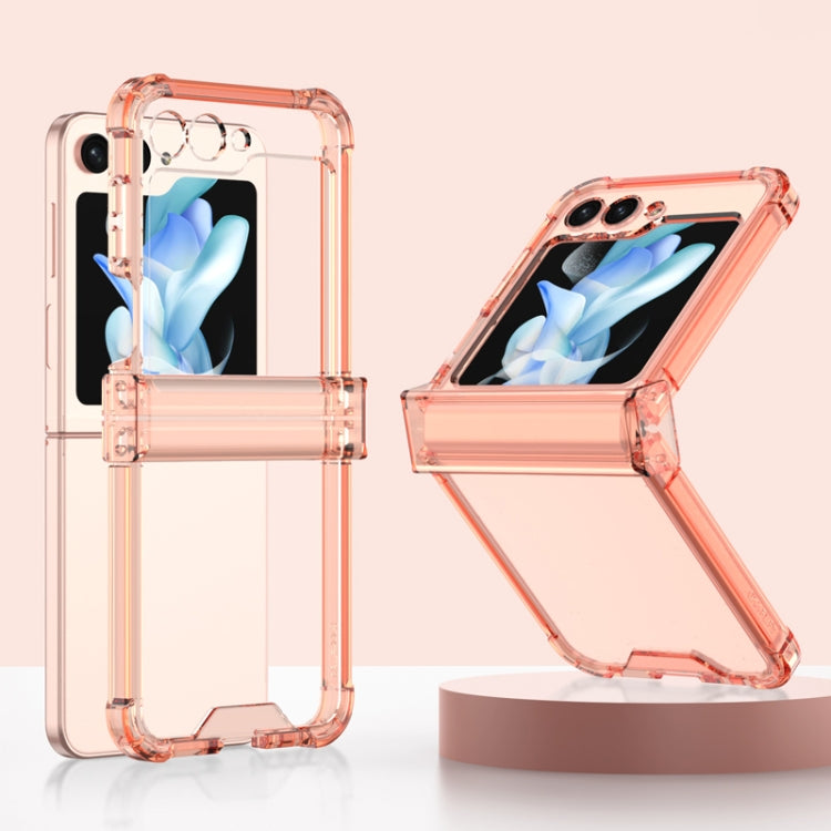 GKK Electroplated Airbag Hinge Shockproof Phone Case for Samsung Galaxy Z Flip5 G with Ring Holder (Transparent Orange)
