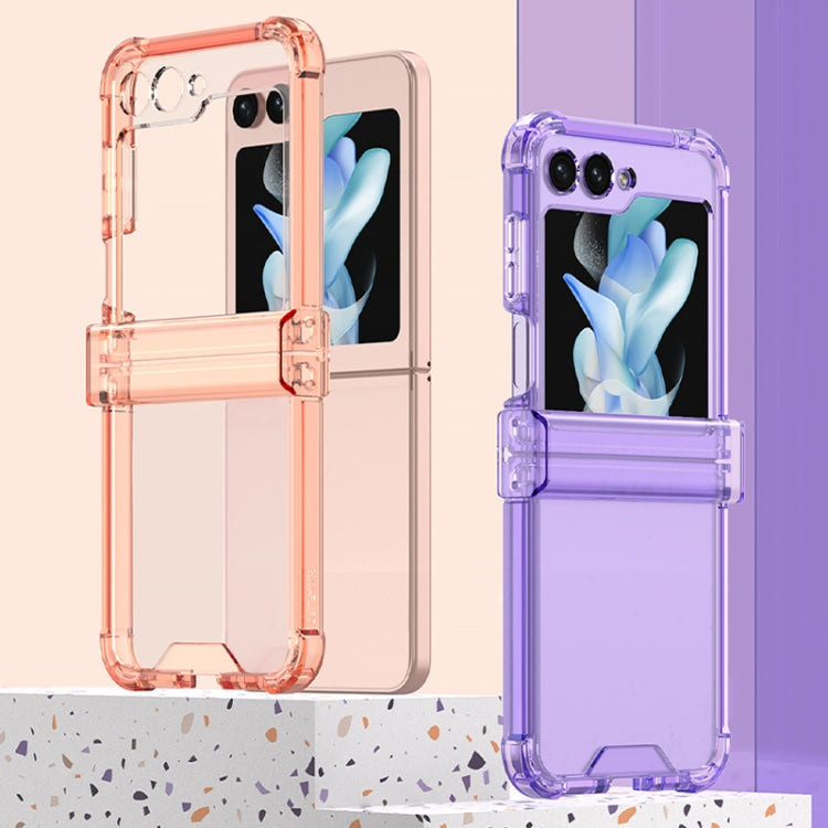 GKK Electroplated Airbag Hinge Shockproof Phone Case for Samsung Galaxy Z Flip5 G with Ring Holder (Transparent Orange)