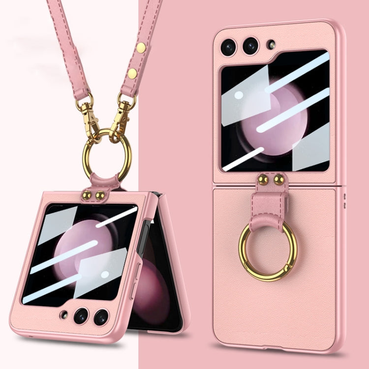 Samsung Galaxy Z Flip5 GKK Ultra-thin Phone Case with Ring & Strap (Pink)