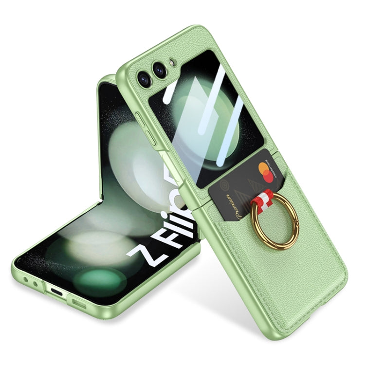 Samsung Galaxy Z Flip5 Phone Case with Ring Holder and Card Pocket - Matcha Green