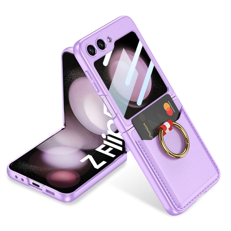 GKK Purple Phone Case with Ring Holder for Samsung Galaxy Z Flip5 G Integrated Card Pocket