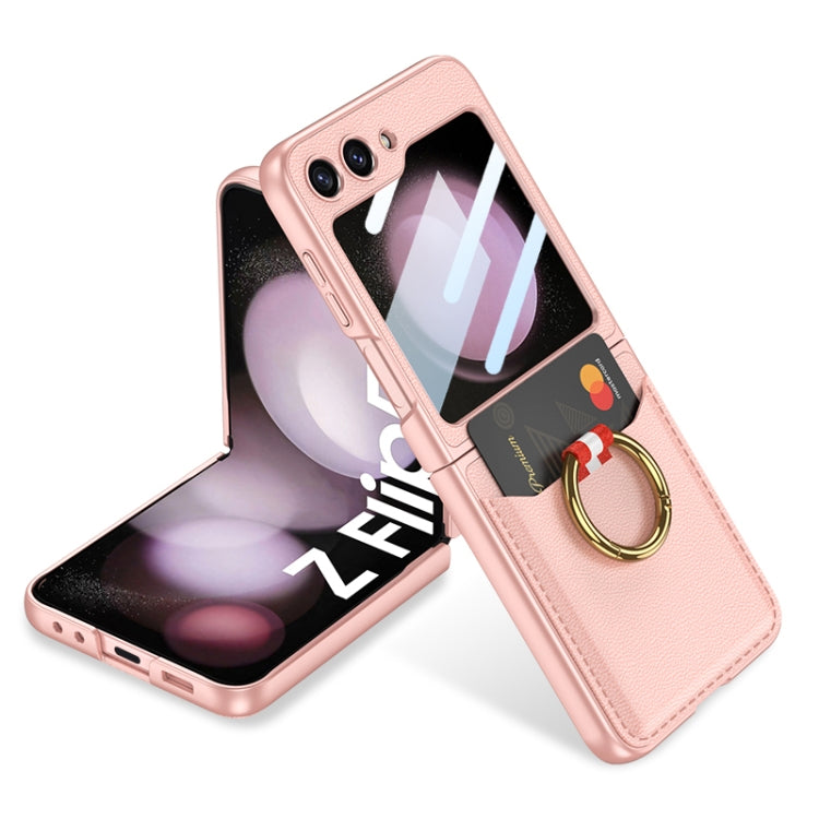 GKK Pink Phone Case with Integrated Card Bag and Ring Holder for Samsung Galaxy Z Flip5