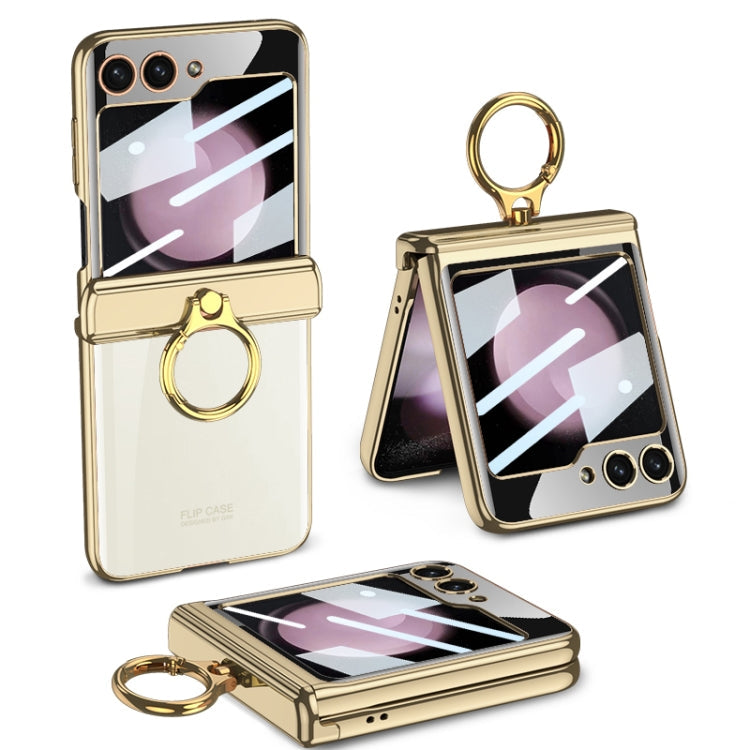 Samsung Galaxy Z Flip5 GKK Magnetic Folding Phantom Rotary Phone Case with Ring Holder - Champagne Gold