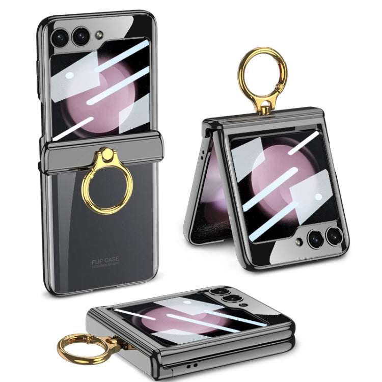 Samsung Galaxy Z Flip5 GKK Magnetic Folding Phantom Rotary Phone Case with Ring Holder (Black)