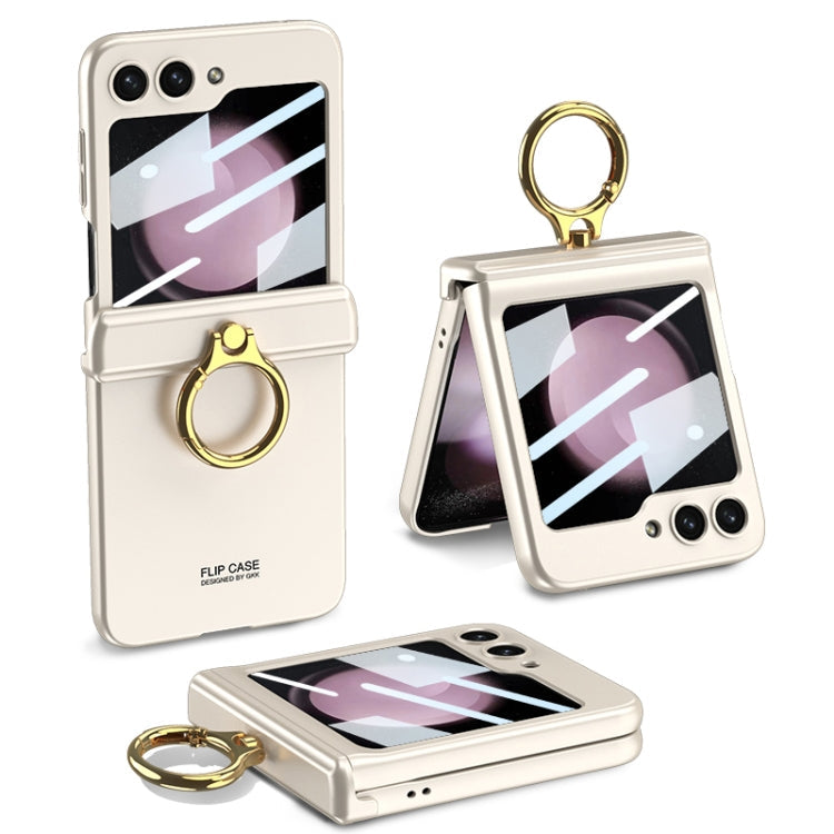 GKK Integrated Magnetic Hinge Phone Case for Samsung Galaxy Z Flip5 with Ring Holder (White)