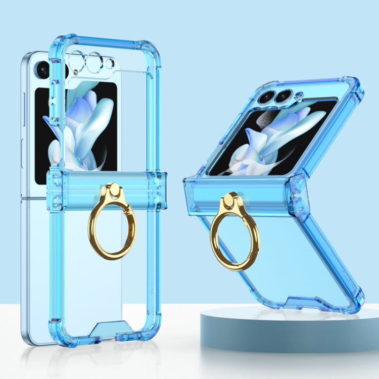 Gkk Airbag Hinge Silicone Phone Case for Samsung Galaxy Z Flip5 with Ring Holder (Transparent Blue)