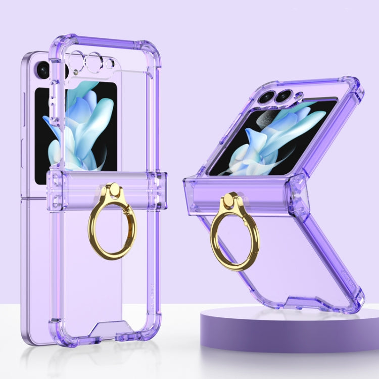 Samsung Galaxy Z Flip5 Gkk Airbag Hinge Silicone Phone Case with Ring Holder(Transparent Purple)