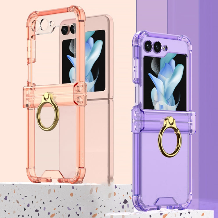 Gkk Airbag Hinge Silicone Phone Case with Ring Holder for Samsung Galaxy Z Flip5 G (Transparent Orange)