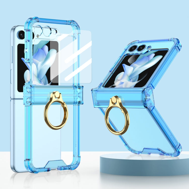Airbag Hinge Silicone Phone Case with Ring Holder for Samsung Galaxy Z Flip5G (Transparent Blue)