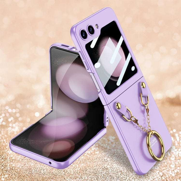 Samsung Galaxy Z Flip5 GKK Integrated Necklace Hinged Flip Phone Case with Ring Holder in Purple