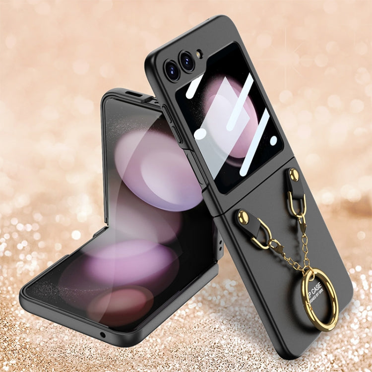 GKK Integrated Necklace Hinged Flip Phone Case with Ring Holder for Samsung Galaxy Z Flip5 G (Black)