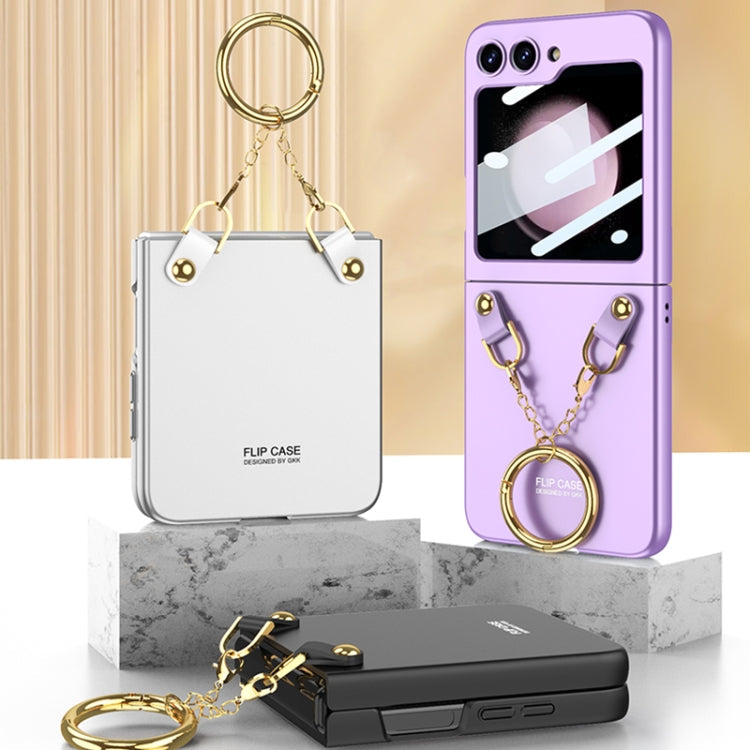 GKK Integrated Necklace Hinged Flip Phone Case with Ring Holder for Samsung Galaxy Z Flip5 G (Black)