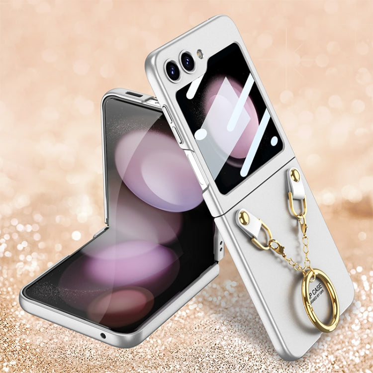 GKK White Necklace Hinged Flip Phone Case for Samsung Galaxy Z Flip5 G