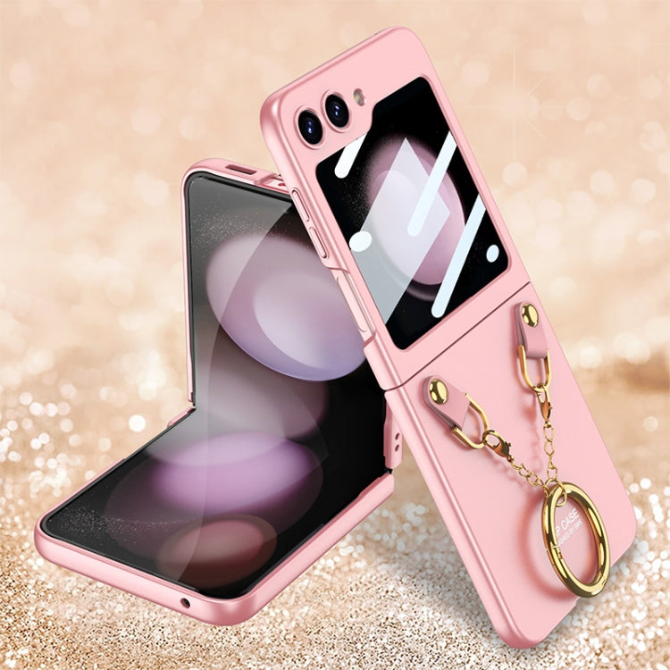 Samsung Galaxy Z Flip5 GKK Phone Case with Integrated Necklace and Ring Holder (Pink)